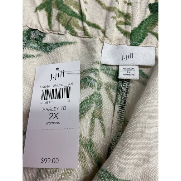 NEW J Jill Pants Linen Cropped Wide Leg Tropical Green size XXL Beach Coastal - Picture 4 of 10